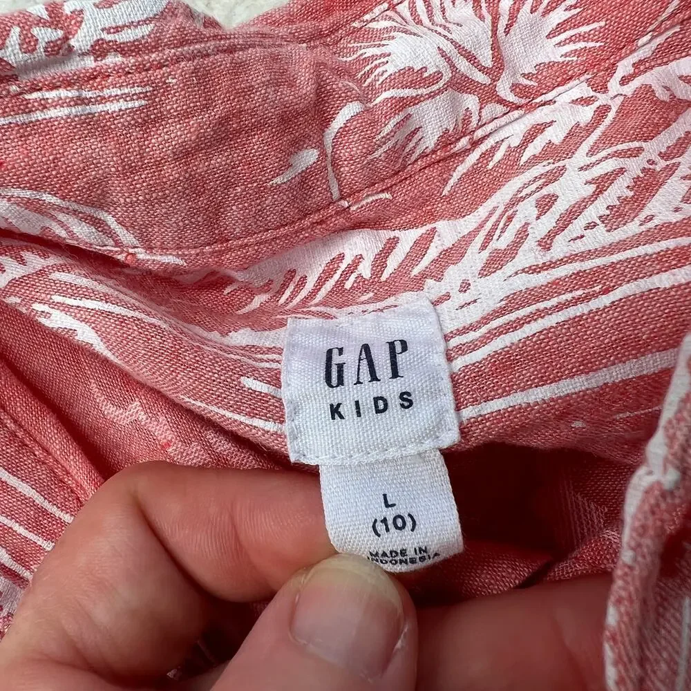 Gap Kids Sherbert Orange Linen Blend Button Up Large